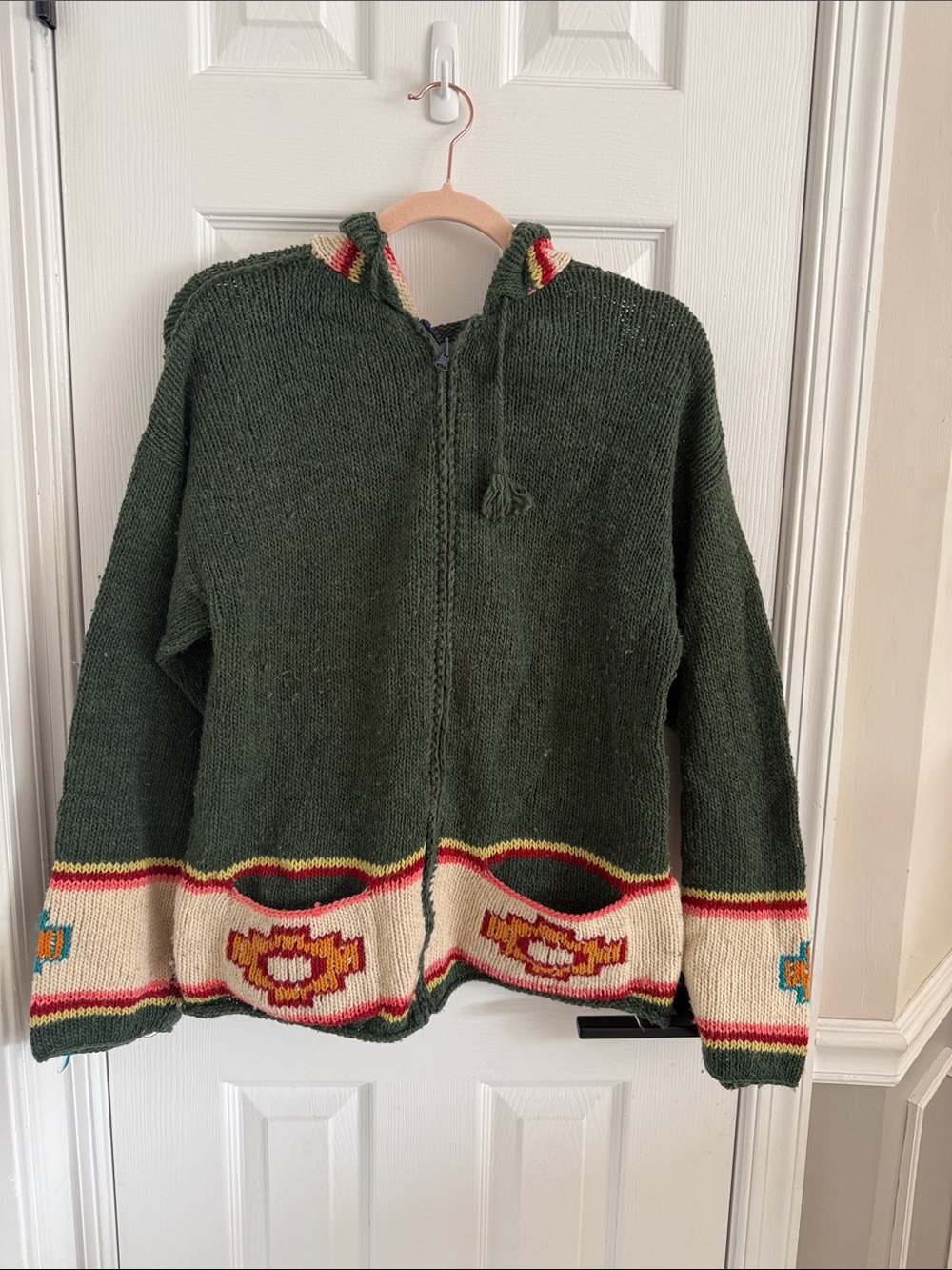 Peruvian Wool Zippered Hoodie Sweater Sz XL